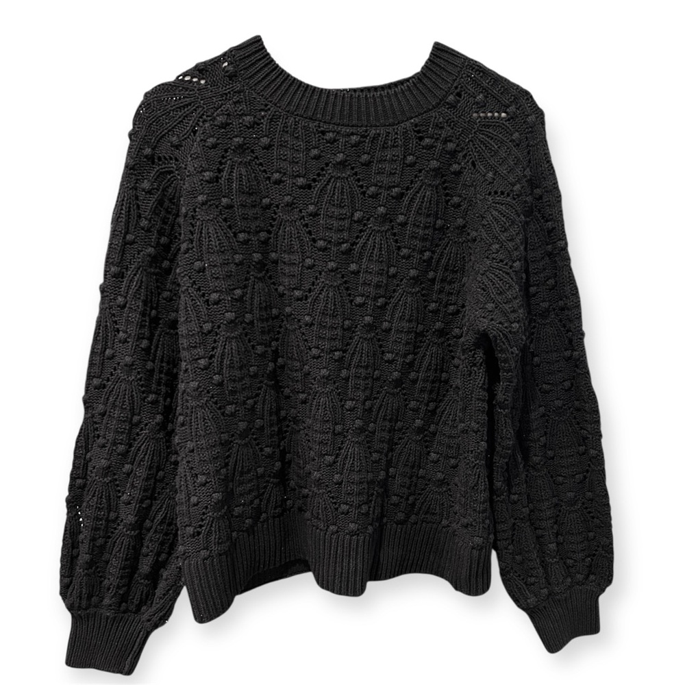 Jun & Ivy Black Knit Cotton blend Modern Classic Textured Sweater Size Large‎
